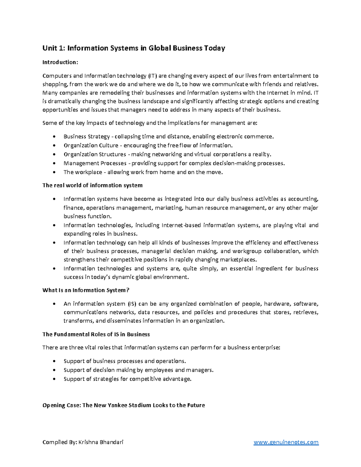 Unit 1 Summary: Info Systems in Global Business (MGT101) - Studocu