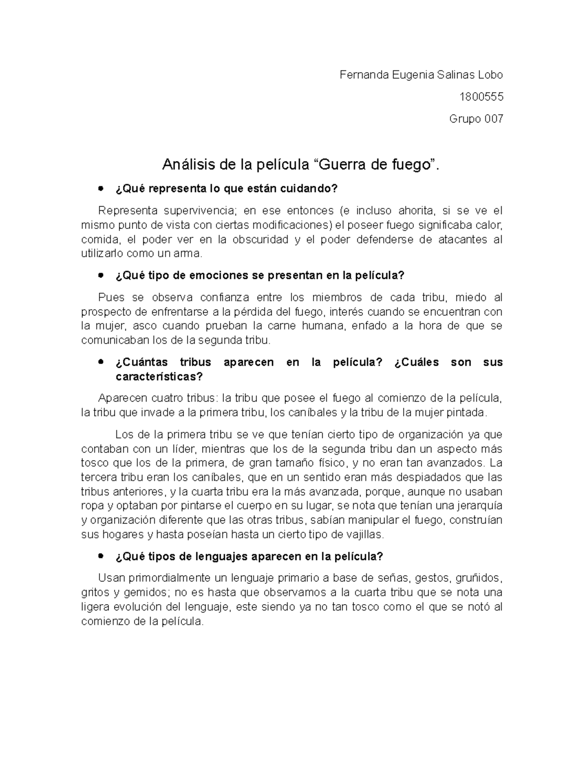 Análisis crítico de la película "Guerra de fuego" - 1800555 - Document Preview