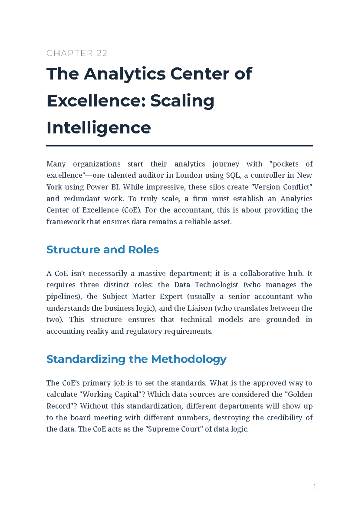 Chapter 22: The Analytics Center of Excellence (CoE) Overview - Studocu