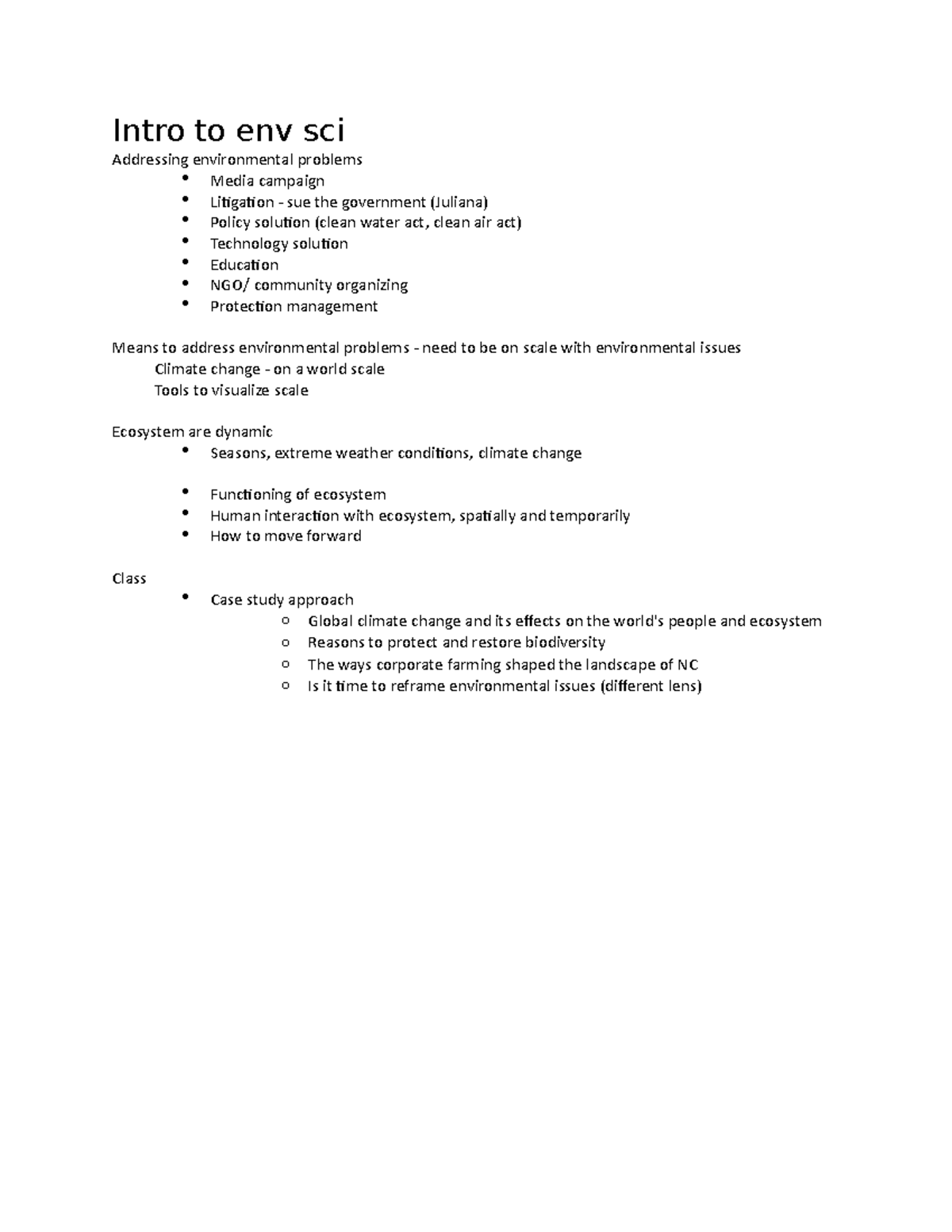 Environmental Science (Env 102) Lecture Notes on Ecosystems & Climate ...