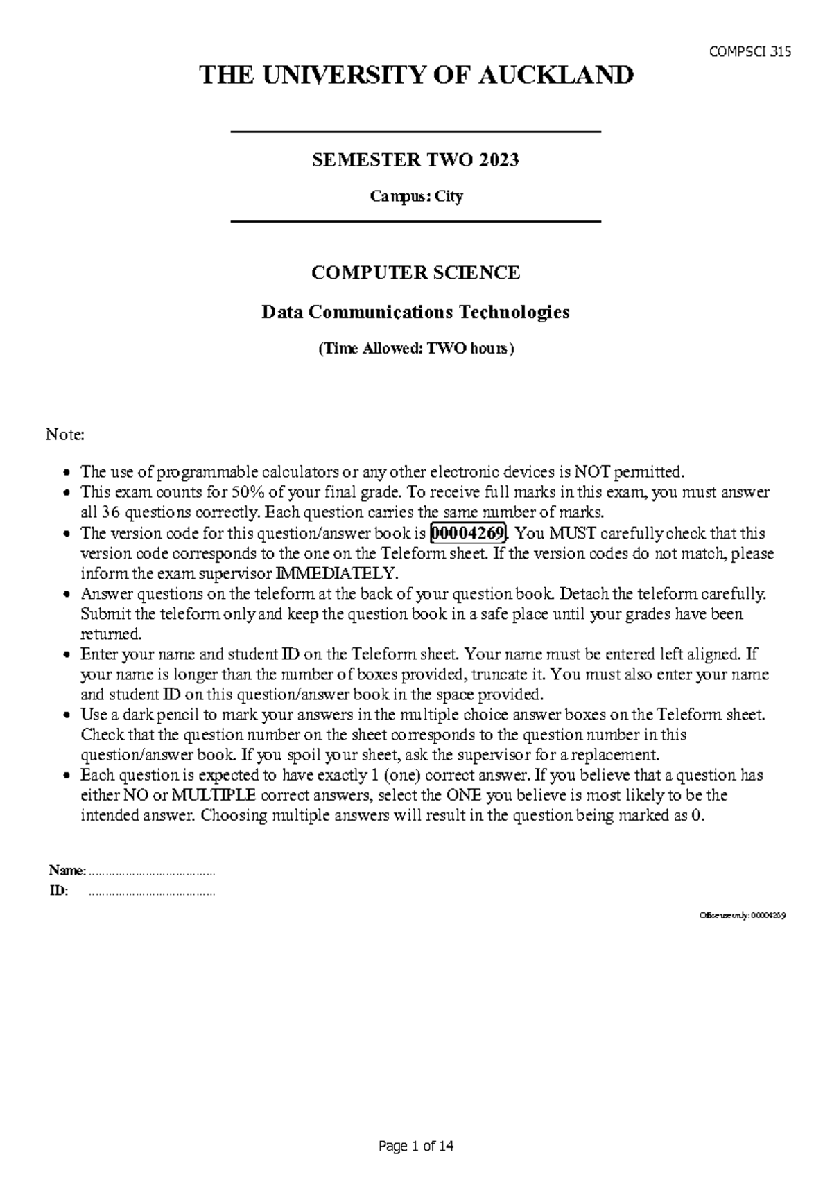 COMPSCI 315 S2 2023 - Data Communications Technologies Exam Questions ...