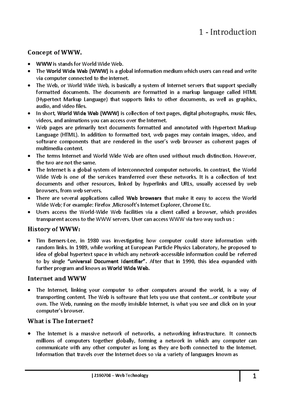 2160708 Web Technology-Notes PDF-Unit-3 - HTML What is HTML? Stands for ...