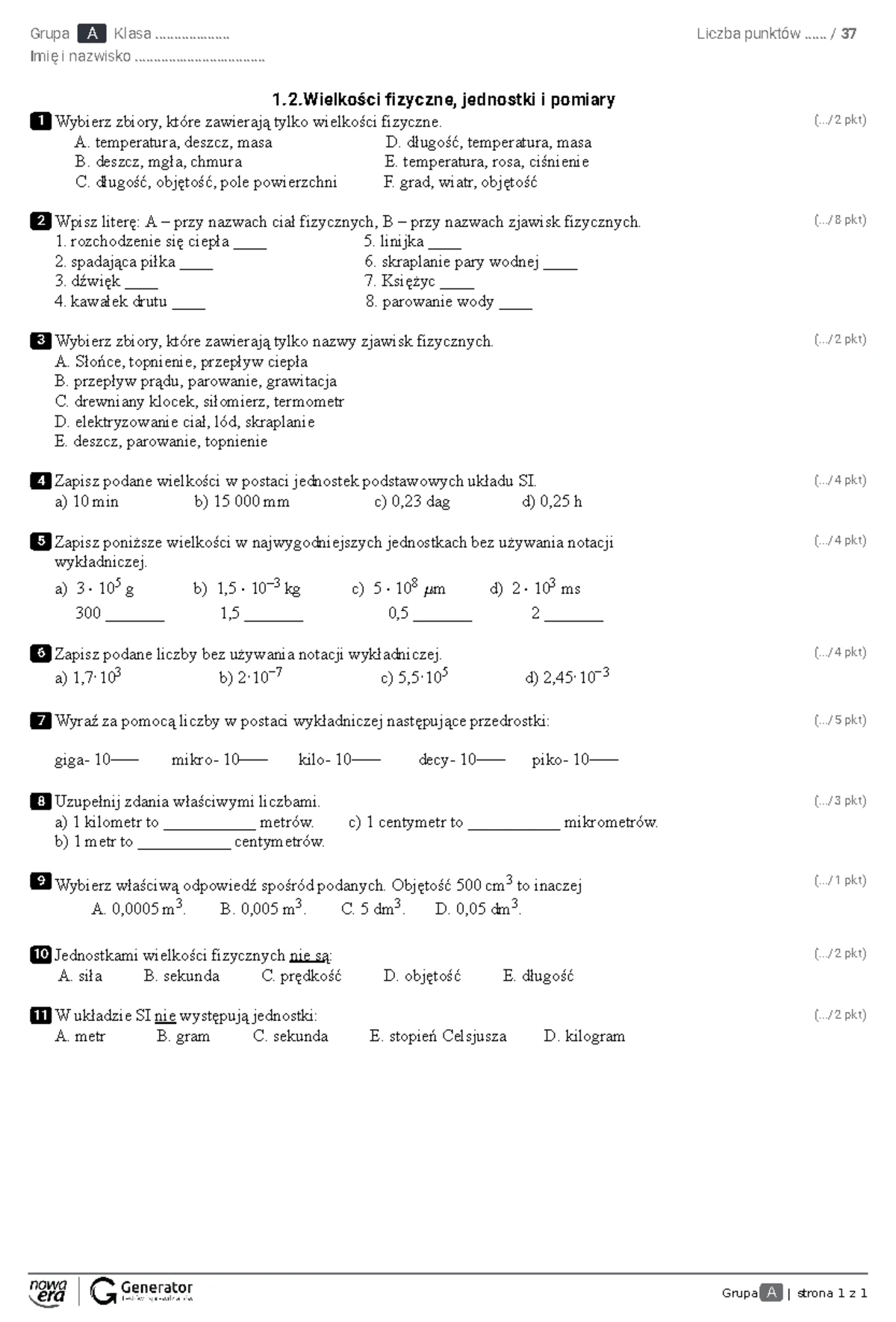 Wykonujemy Pomiary Sprawdzian Kl 7