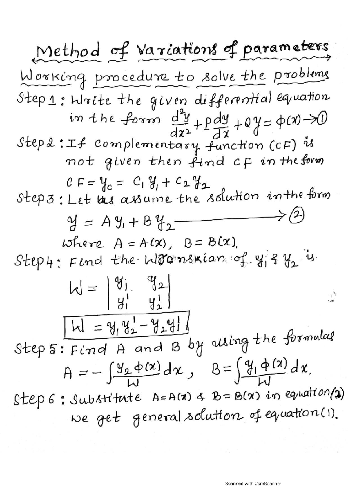 Variation of Parameters - Finalised Study Guide - Studocu