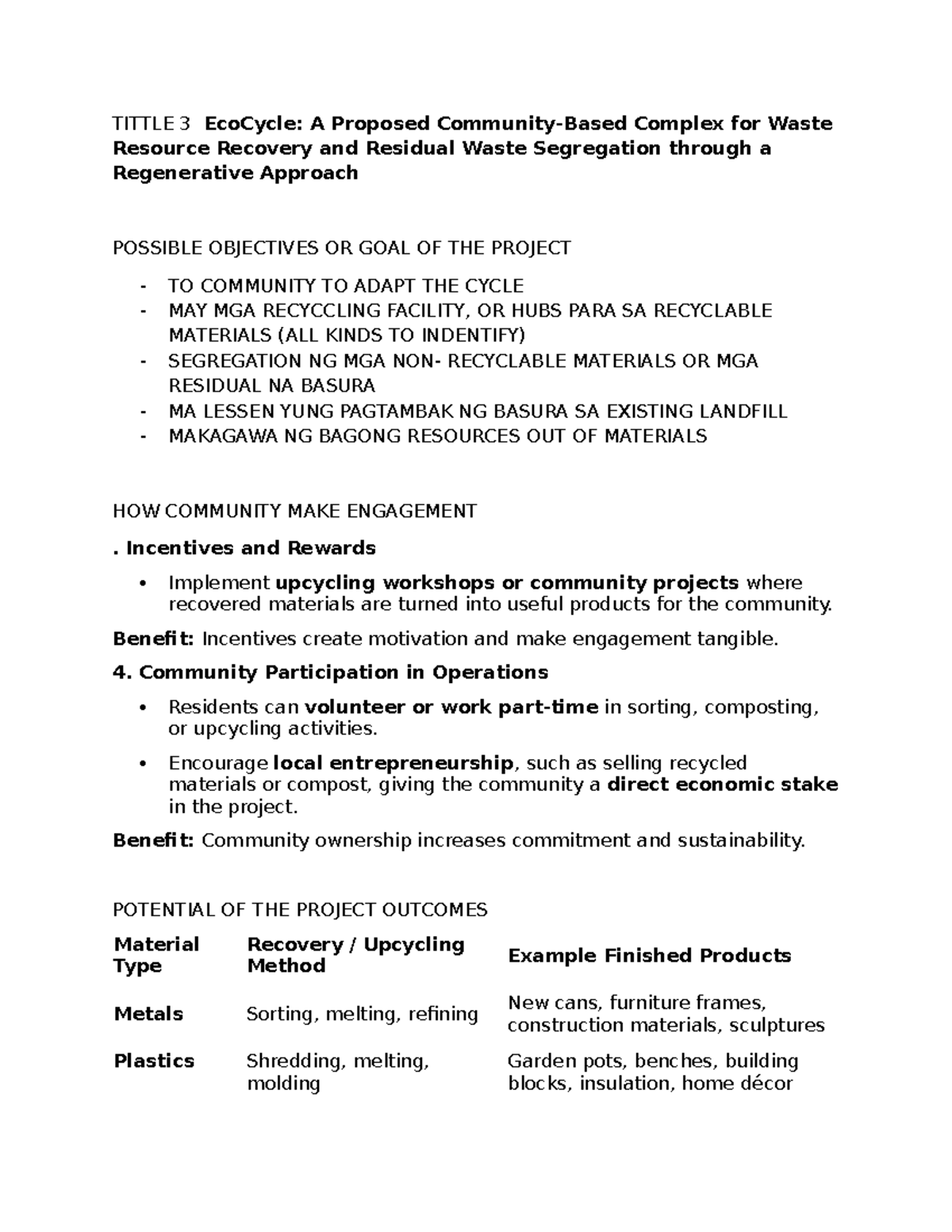 Ecocycle Project Waste Recovery Community Engagement Strategies