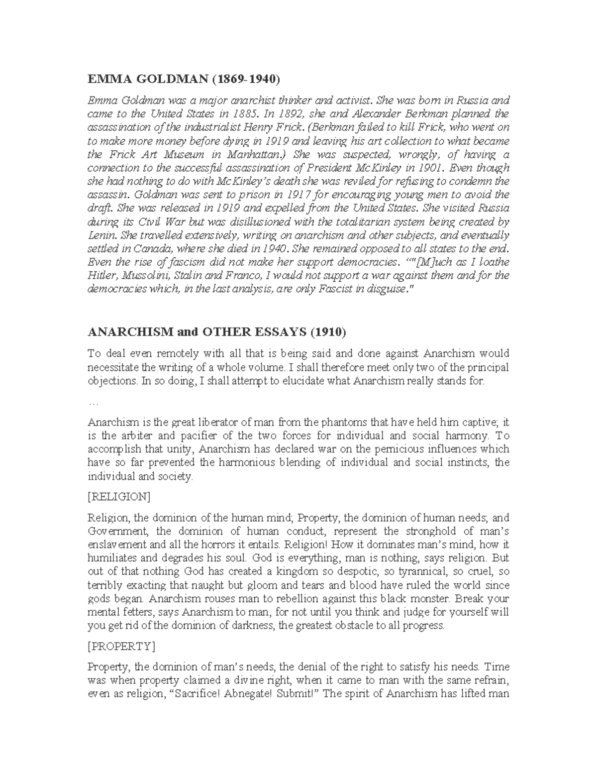 Anarchism: The Philosophy of Freedom and Social Unity in Essay Notes ...