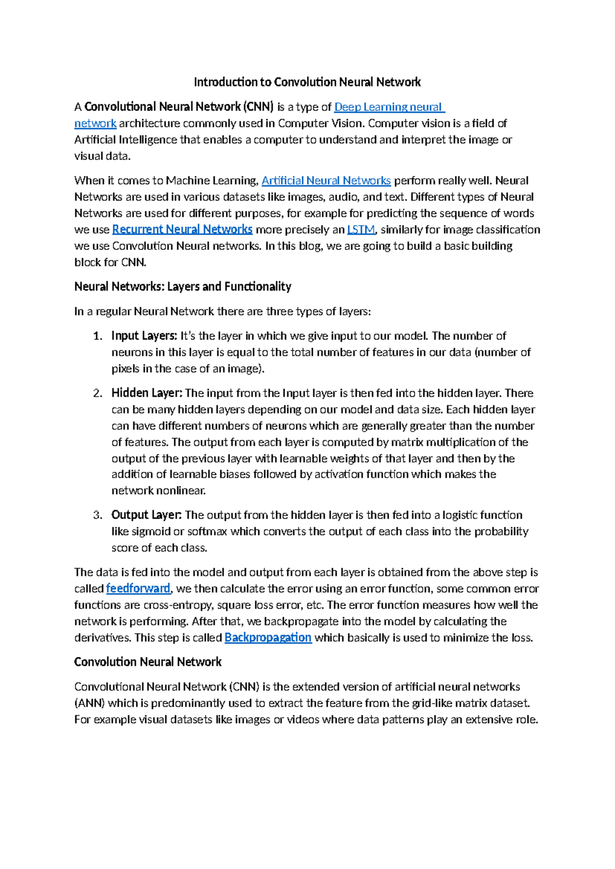 Introduction to Convolution Neural Network - Computer vision is a field ...