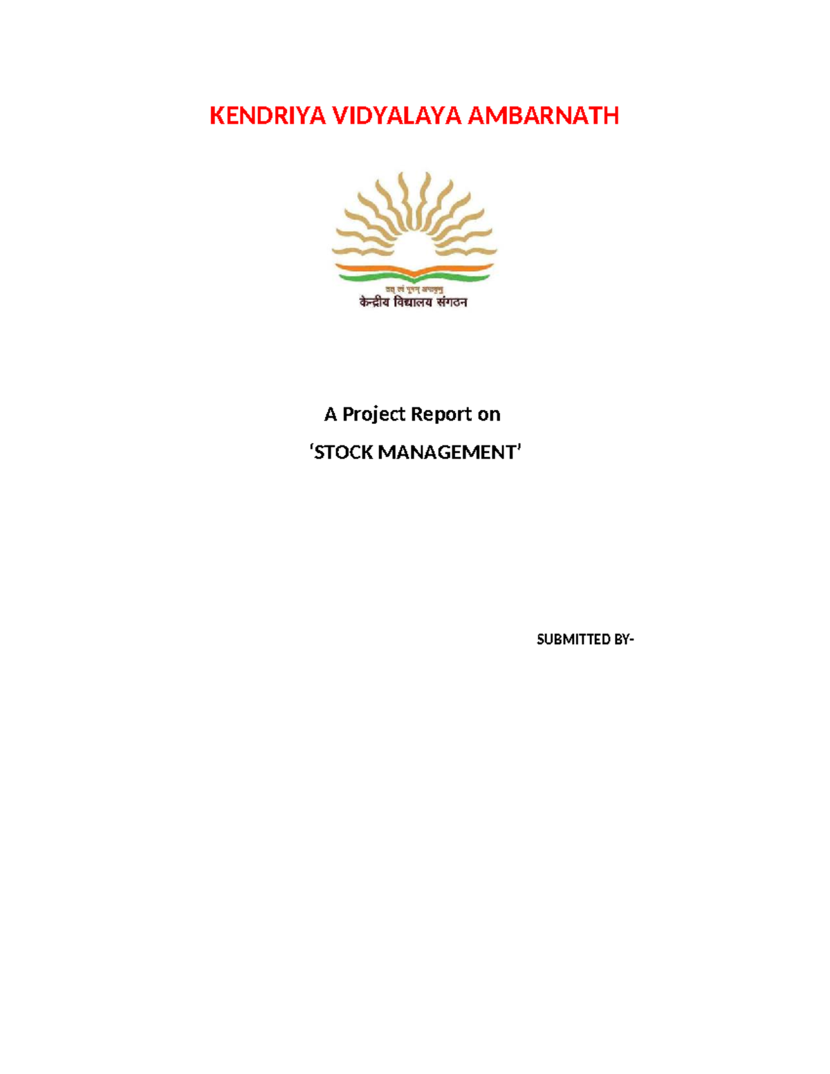 Stock Management Project Report - CS Grade 12 - KVA - Studocu