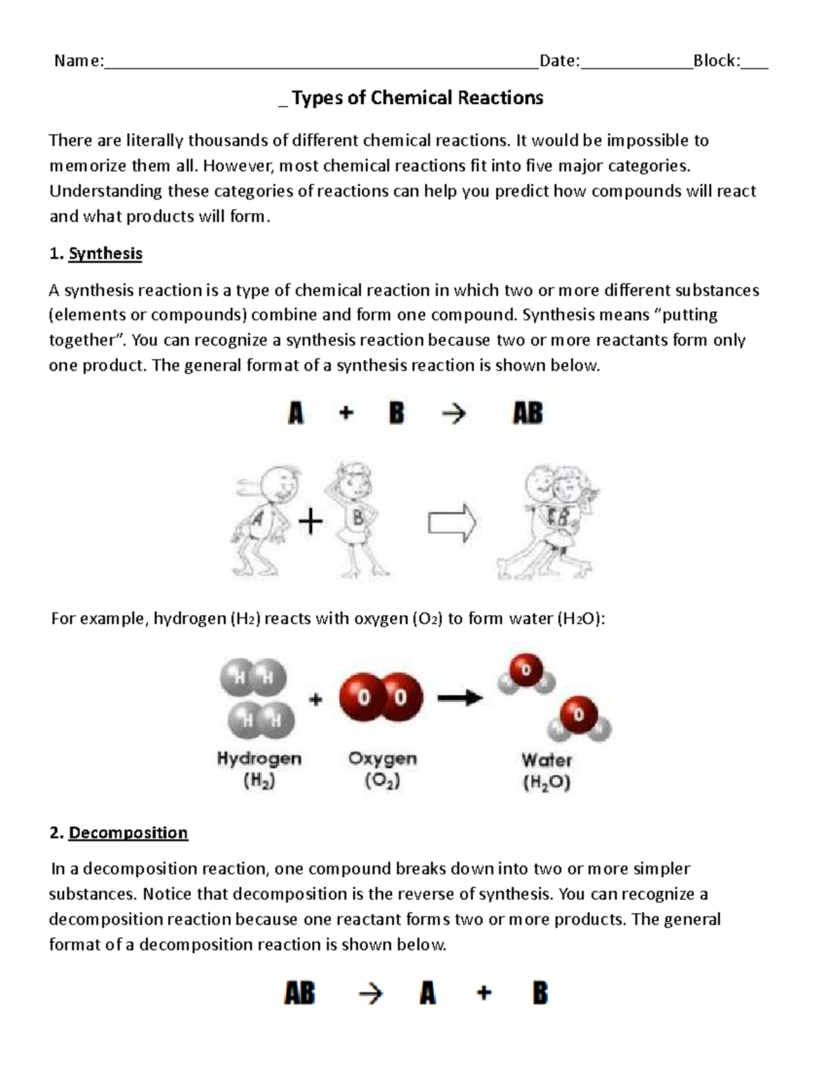 Types of Chemical Reactions: Synthesis, Decomposition & More - Studocu
