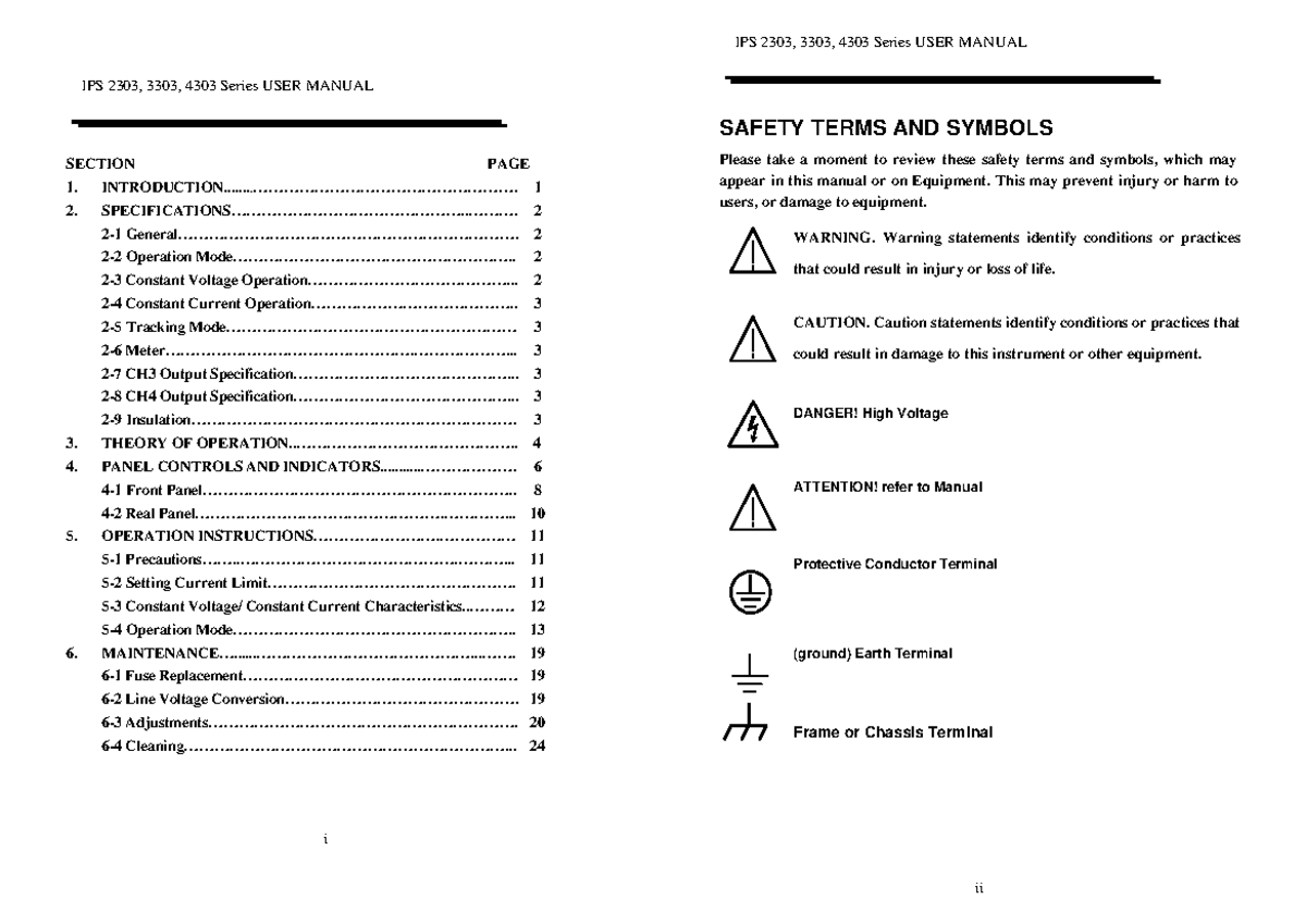 User Manual for DC Power Supply ISO-TECH IPS-2303, 3303, 4303 