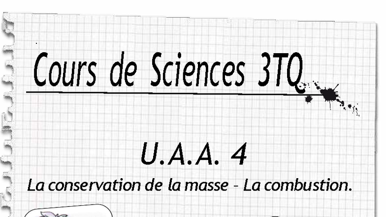 U.A.A. 4 : La Conservation de la Masse et la Combustion - Cours 3TQ ...