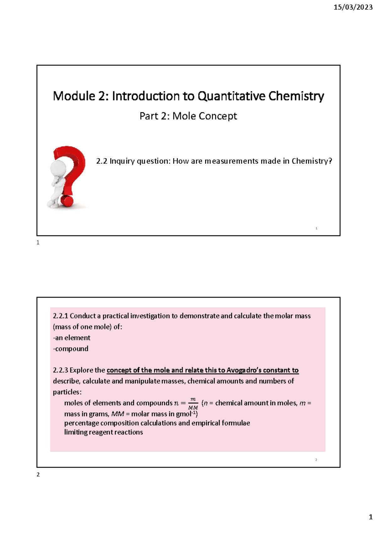 Module 2: Quantitative Chemistry - Understanding the Mole Concept (2032 ...