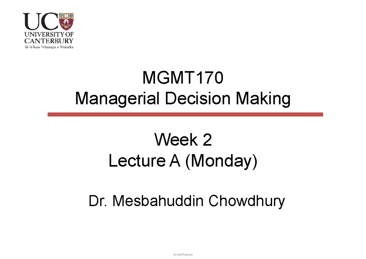 MGMT170 Process Selection: Week 2 Lecture Notes by Dr. Chowdhury - Studocu