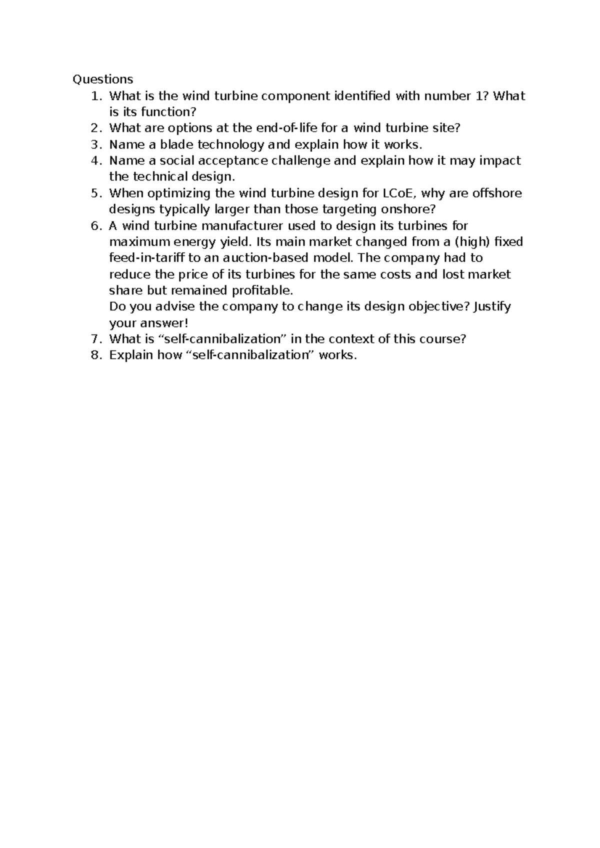Mock Exam Questions for Wind Turbine Design (ENGR 101) - Studeersnel