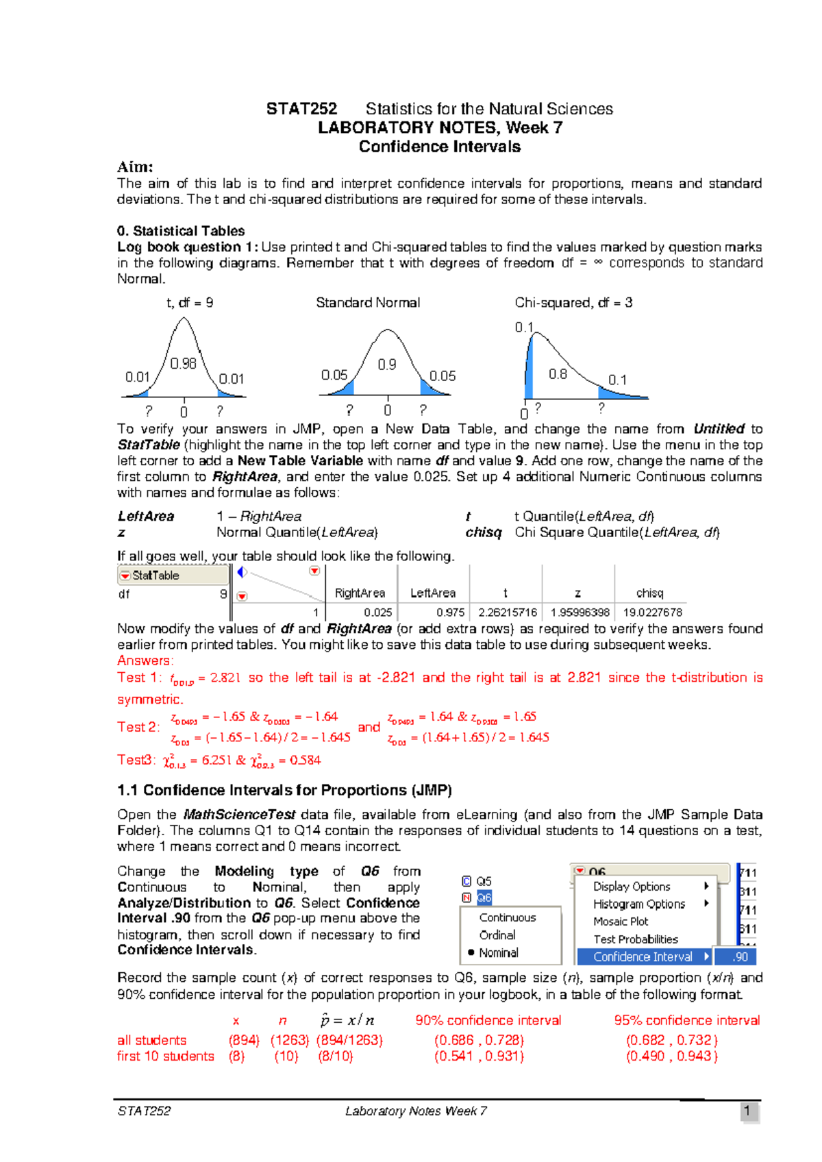 STAT252 Week 7 Lab: Confidence Intervals for Proportions & Means - Studocu
