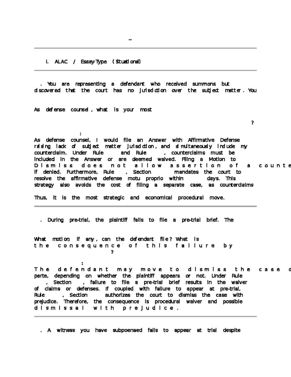 Legal I. ALAC Technique Final Practice Exam 1: Strategic Procedural ...