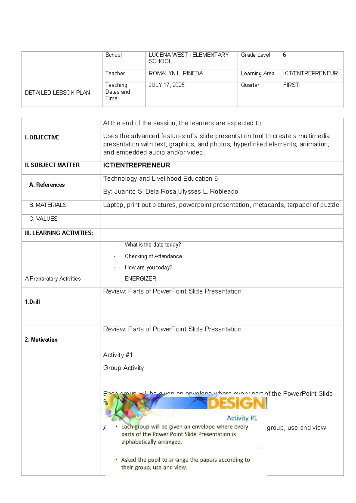 Grade 6 TLE Lesson Plan: Multimedia Presentations (July 17, 2025) - Studocu