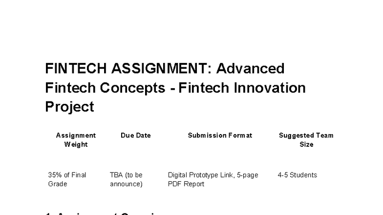 FINTECH 101: Advanced Concepts & Innovation Project Assignment - Studocu