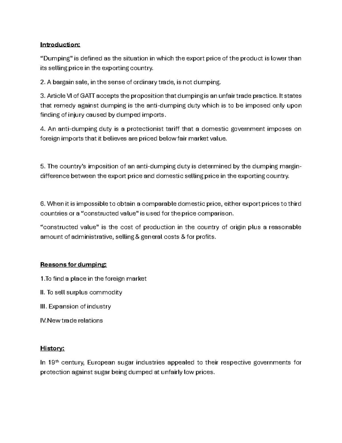 Anti dumping - good - Introduction: “Dumping” is defined as the ...