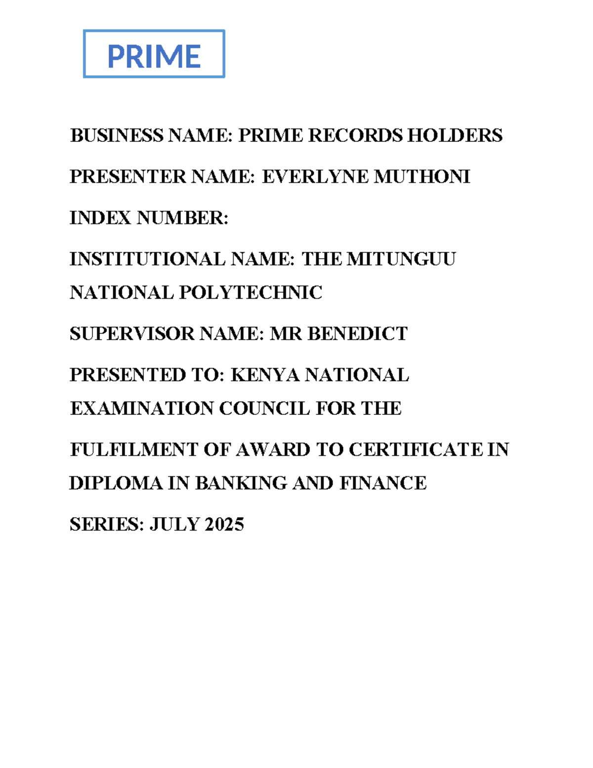 EVA MSOO Business Plan: Prime Records Holders for Banking & Finance ...