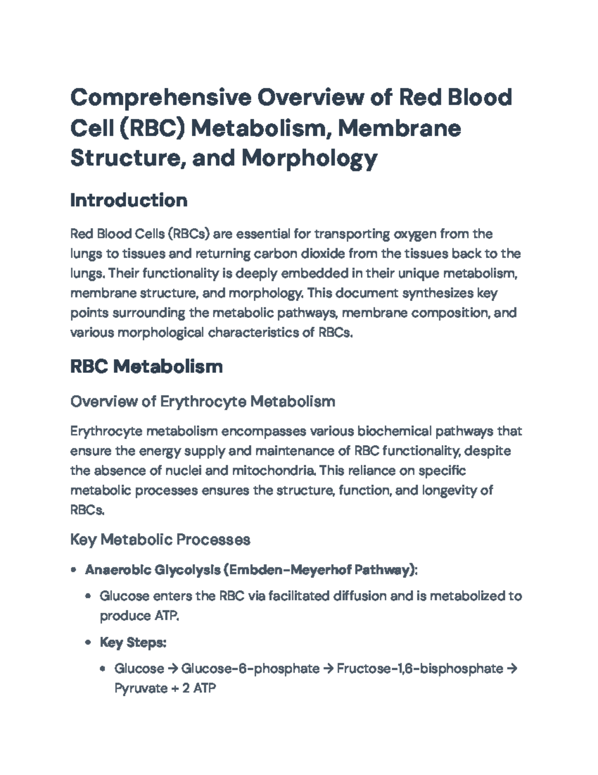 Comprehensive Overview of RBC Metabolism, Structure, and Morphology ...