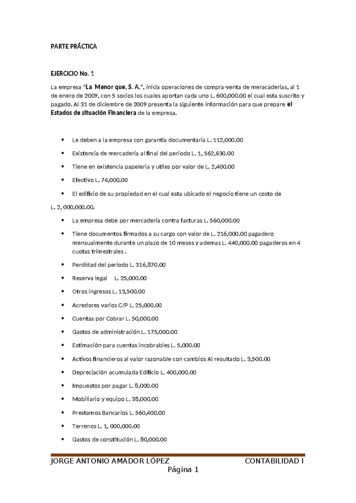 Práctica de Contabilidad I: Ejercicios y Estados Financieros - Studocu