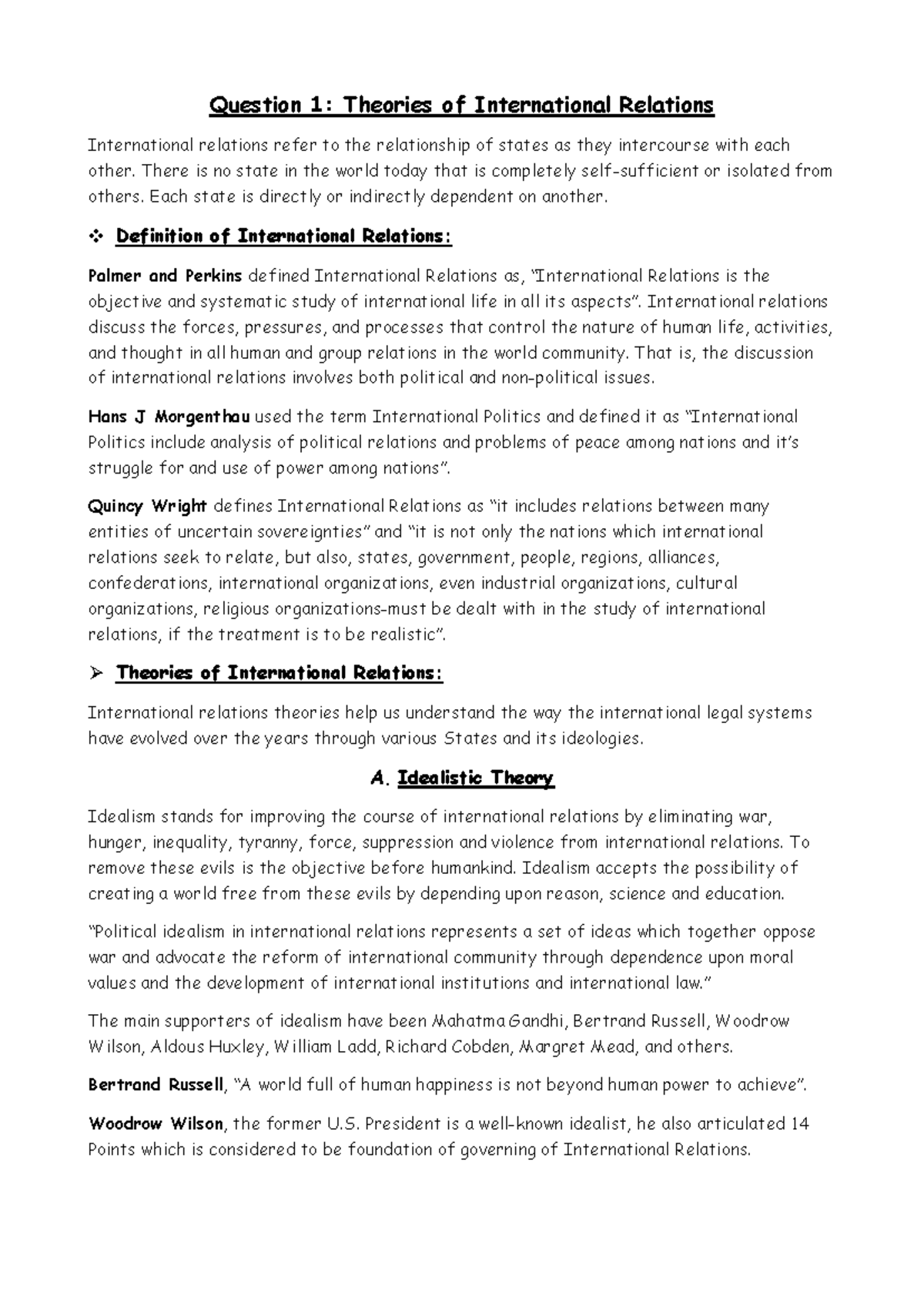 International Relations Theories: An Overview and Analysis - Studocu