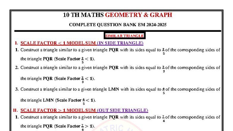 10th Grade Maths Geometry Graph Complete Question Bank - Studocu