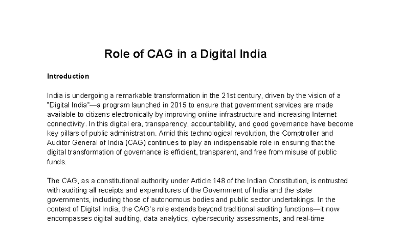 CAG's Role in Digital India: Ensuring Transparency & Accountability ...