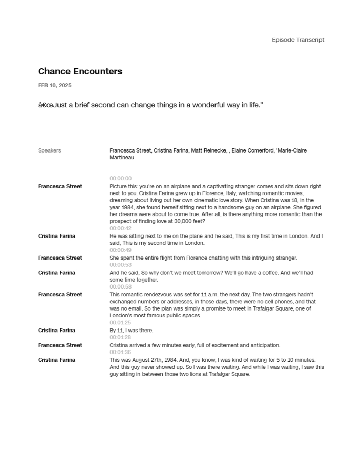 Chance Encounters transcript: Just a brief second can change everything ...