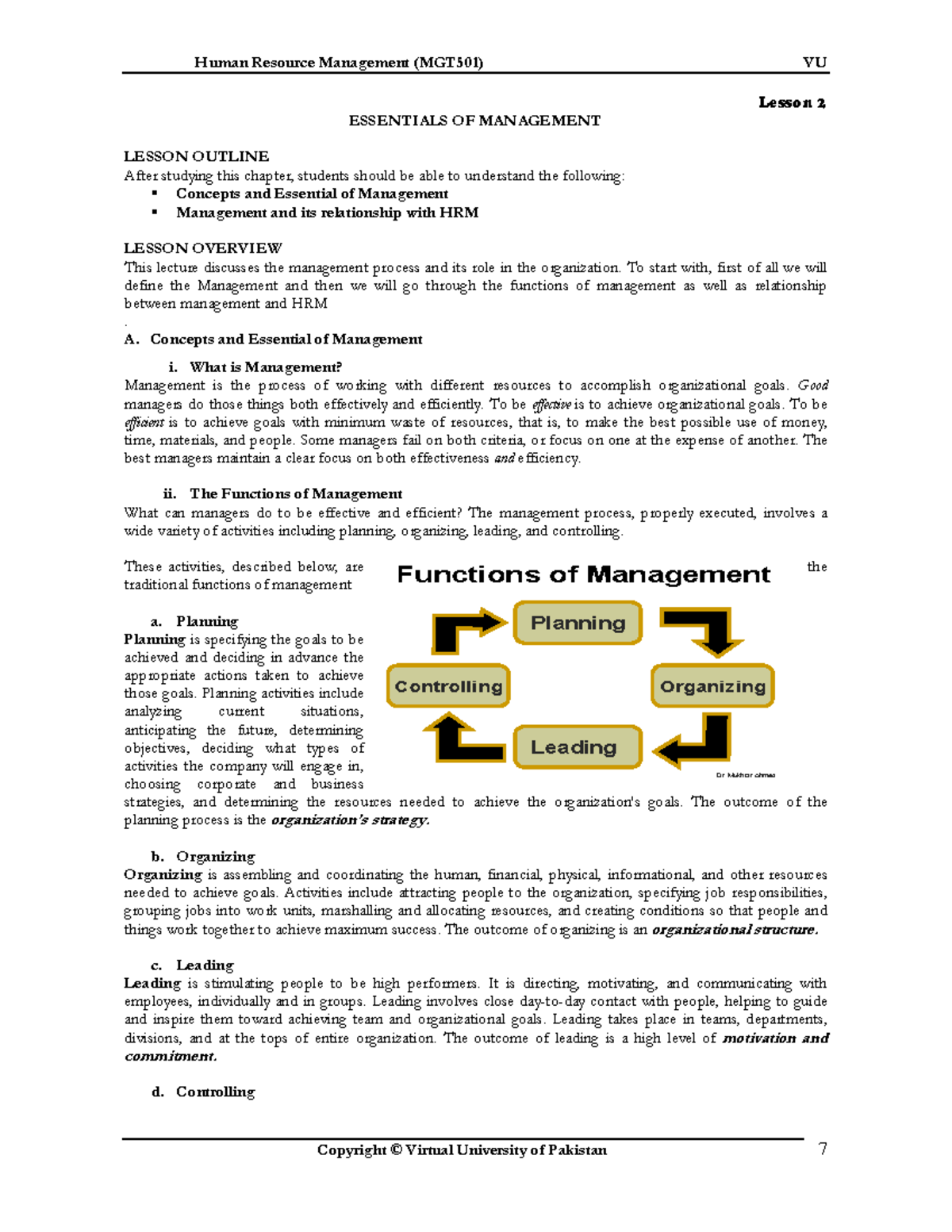 Human Resource Management (MGT501) VU Lesson 2: Essentials of ...