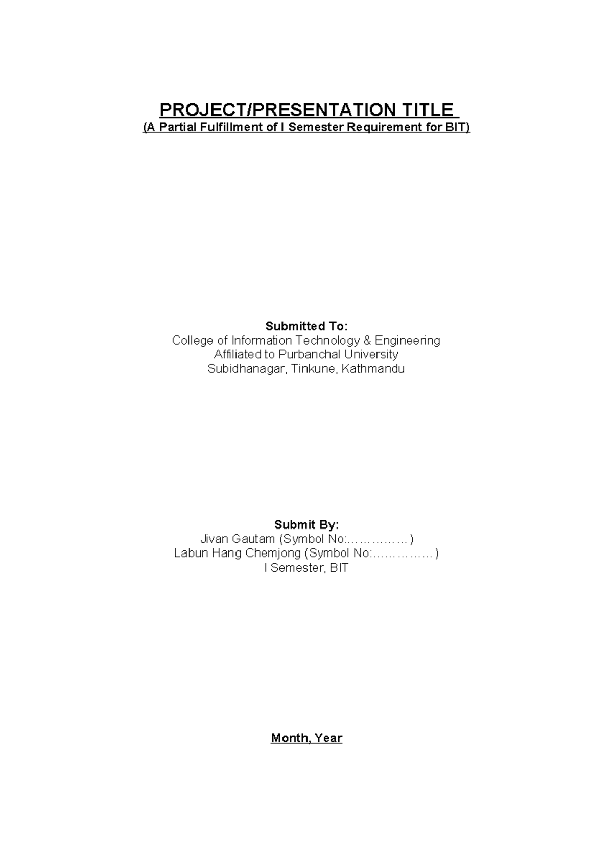 BIT I Semester Project Report Format and Guidelines for Submission ...