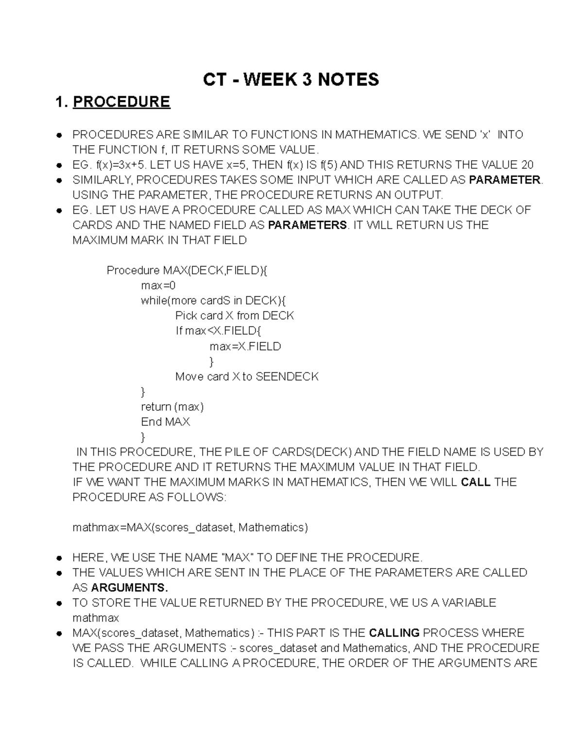CT - Week 3: Understanding Procedures in Programming - Studocu