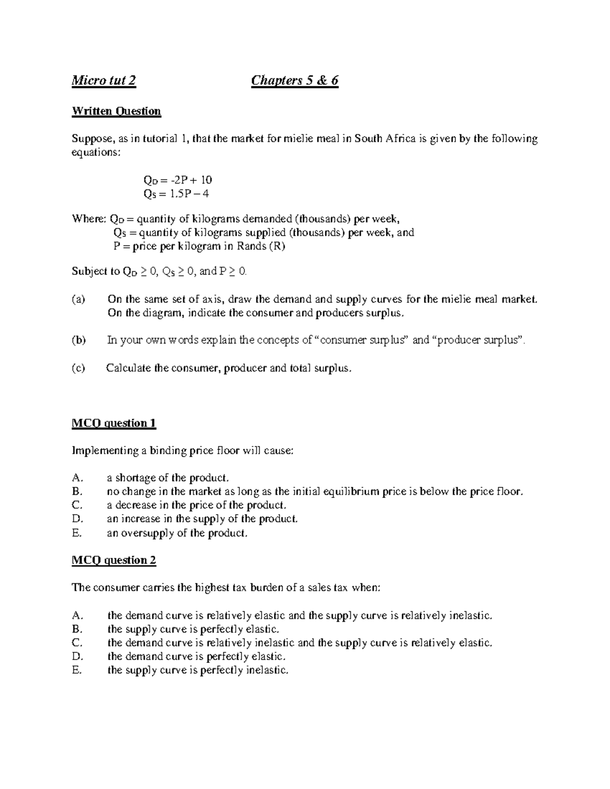 Tutorial+2 - This is tutorial work - Micro tut 2 Chapters 5 & 6 Written ...