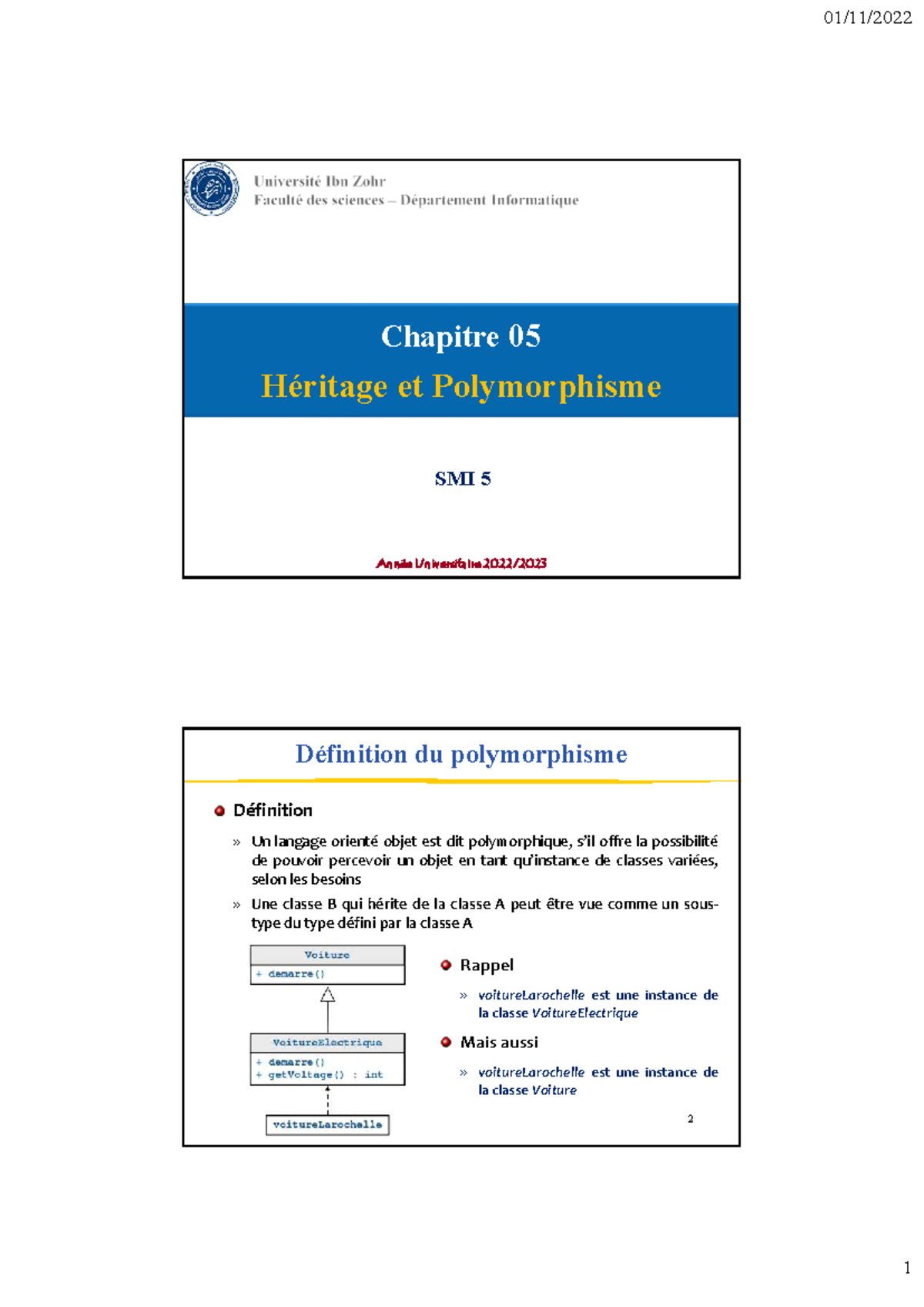 Ch05 Héritage et Polymorphisme : Concepts et Exemples en Java - Studocu