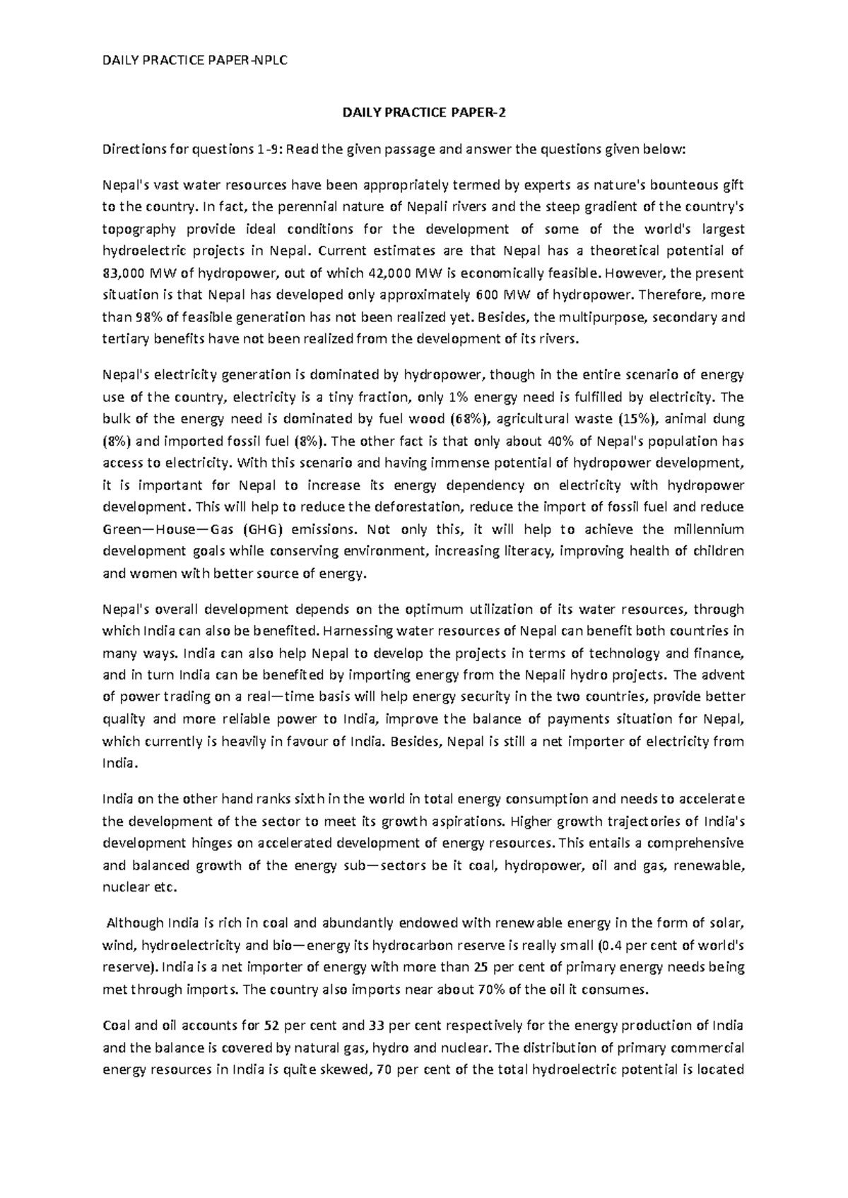 Daily Practice Paper-2 Q's - DAILY PRACTICE PAPER- 2 Directions for ...