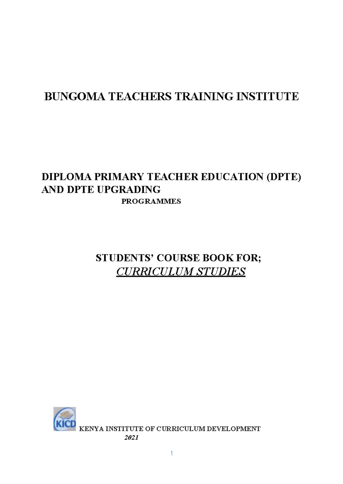Curriculum Lecture Notes - Diploma Primary Teacher Education (DPTE ...