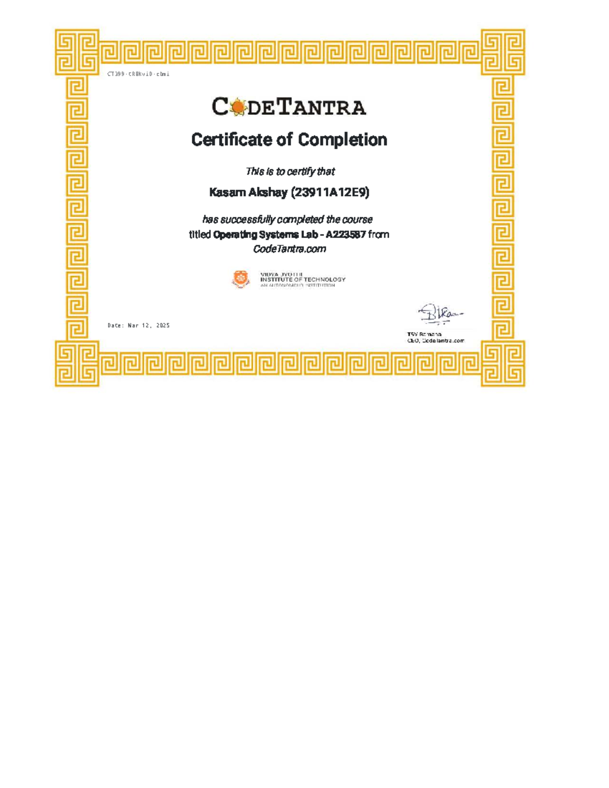 12E9 Akshay OSLab Certificate - Object Oriented Programming Using Java ...