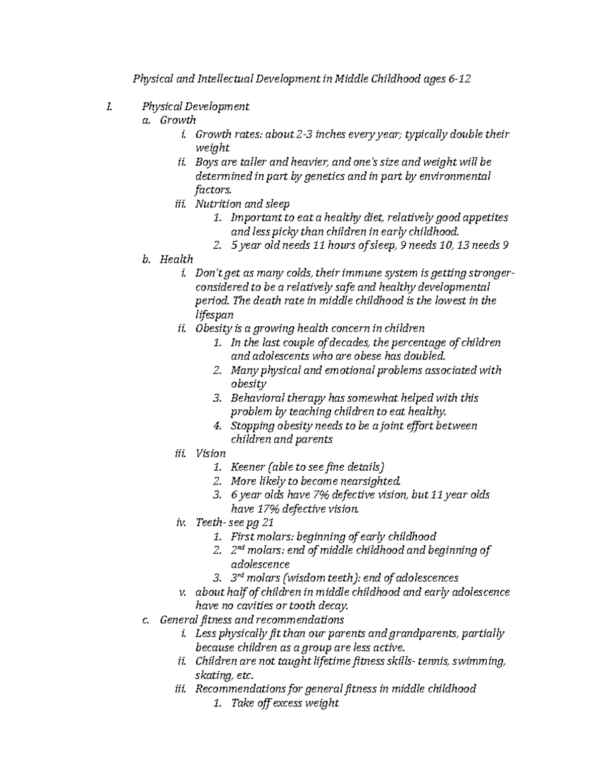 Exam 3 - Summary of Physical & Intellectual Development in Lifespan ...