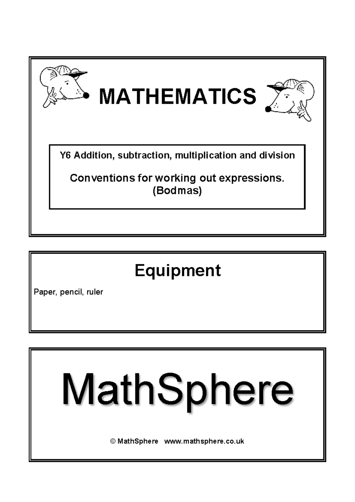MATHEMATICS Y6 BODMAS Conventions for Expressions and Calculations ...