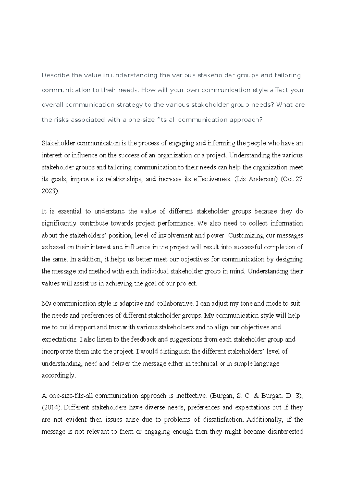 COM511 Week-2: Tailoring Communication for Stakeholder Engagement - Studocu