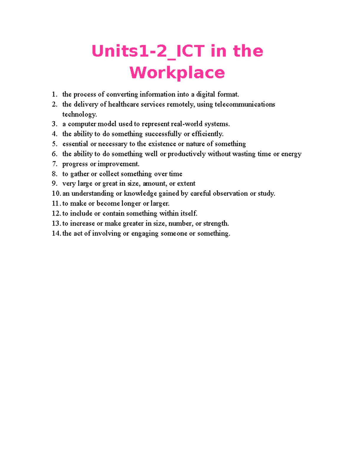 TACN - Summary Tiếng Anh chuyên ngành - Units1-2_ICT in the Workplace 1 ...
