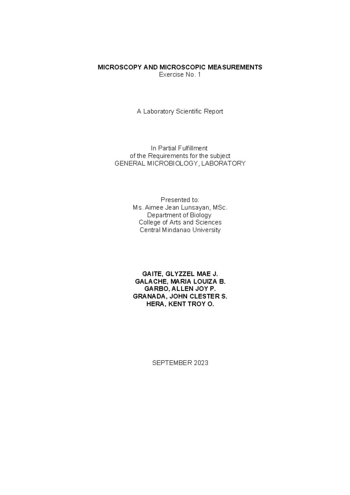 General Microbiology Lab: Microscopy & Measurements Report - Studocu