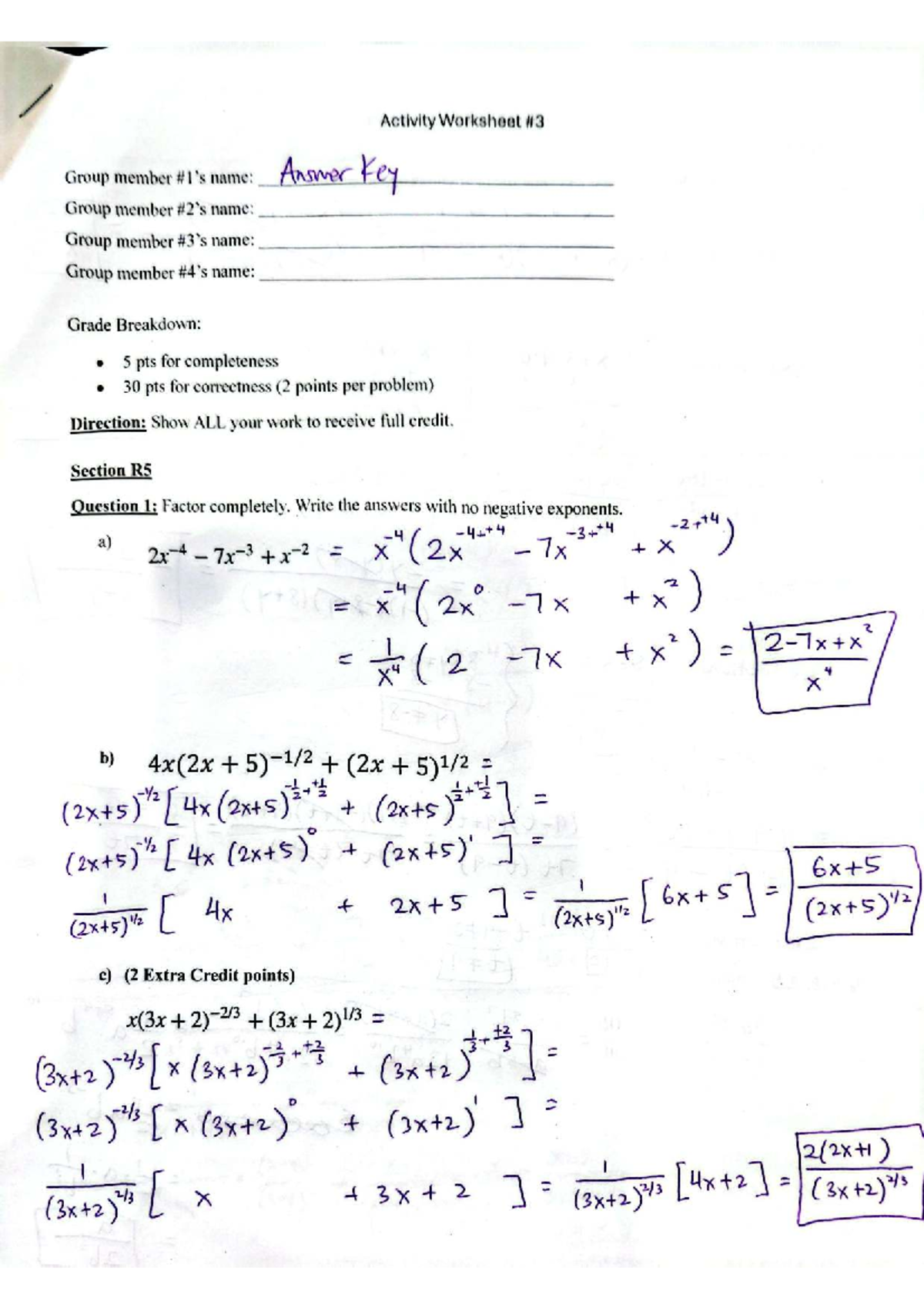 Math 101: Activity Worksheet #3 - Answer Key - Studocu