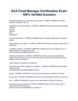 AAA Food Safety Manager Test Practice Questions & Answers 2024 - Studocu