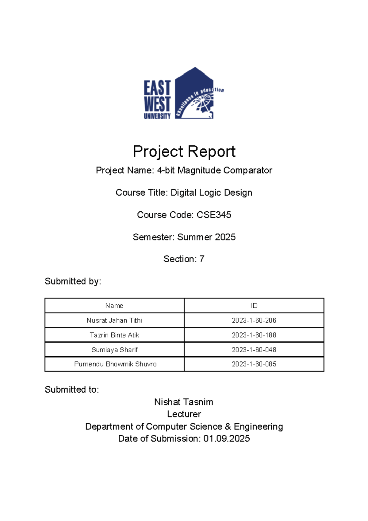 Final Project Report: Magnitude Comparator (CSE345) - Studocu