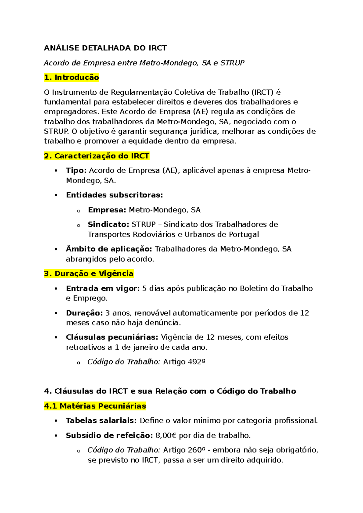 ANÁLISE DO IRCT: Acordo de Empresa SA e STRUP - Detalhes e Impactos ...