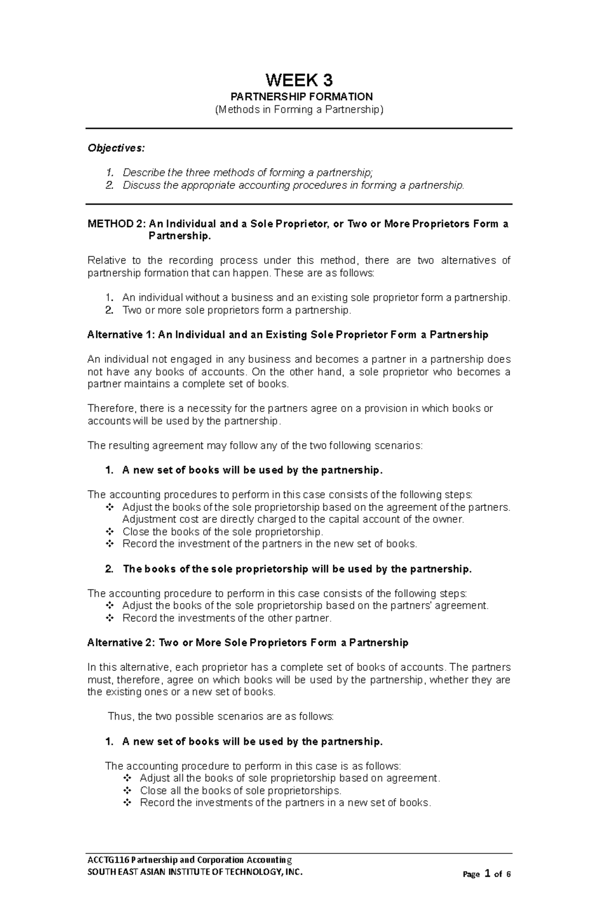 Acctg 116 - Week 3 Notes on Partnership Formation & Accounting ...