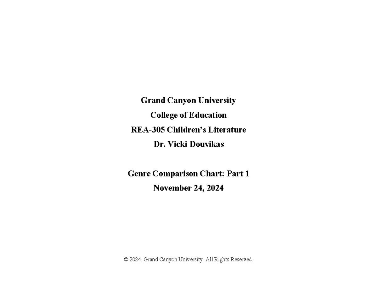Genre Comparison Chart for REA-305: Children's Literature (Part 1 ...