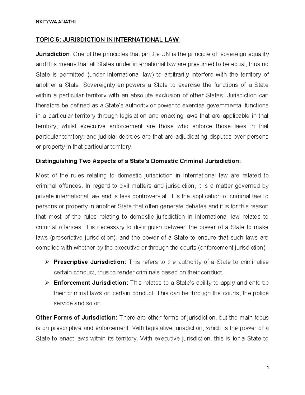 International Law Jurisdiction: Principles and Case Studies (Course ...